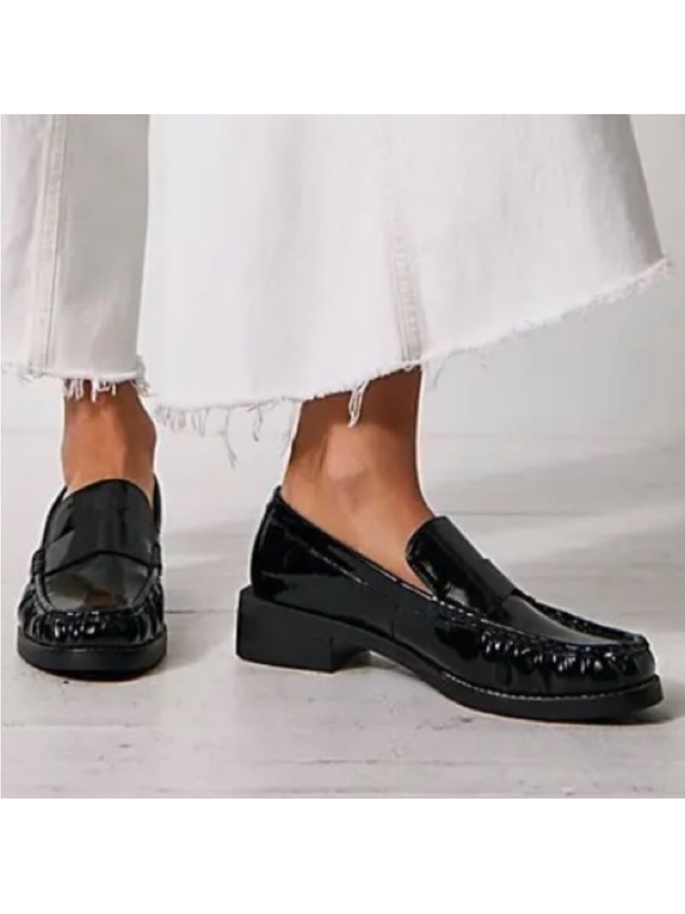 NIB Silent D x Free People Lara Loafer Sz 38 Black Patent Crinkle Vegan